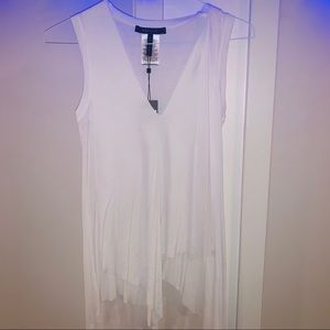 BCBG asymmetrical white flowy tank top